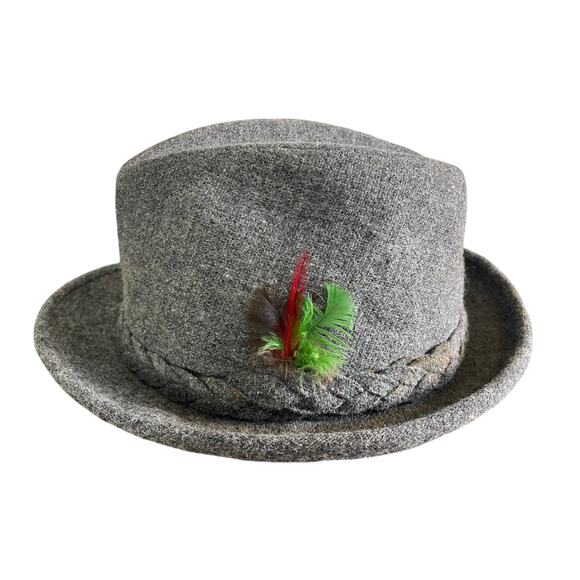Vintage Mallory by Stetson Gray Wool Fedora Hat Size 7 1/2 USA Feather Accent‎ - Picture 1 of 16